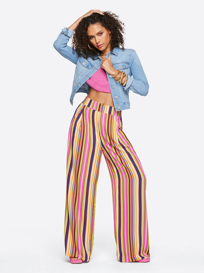 Jessica Simpson Women Winnie Wide Leg Pants in Rainbow Stripe