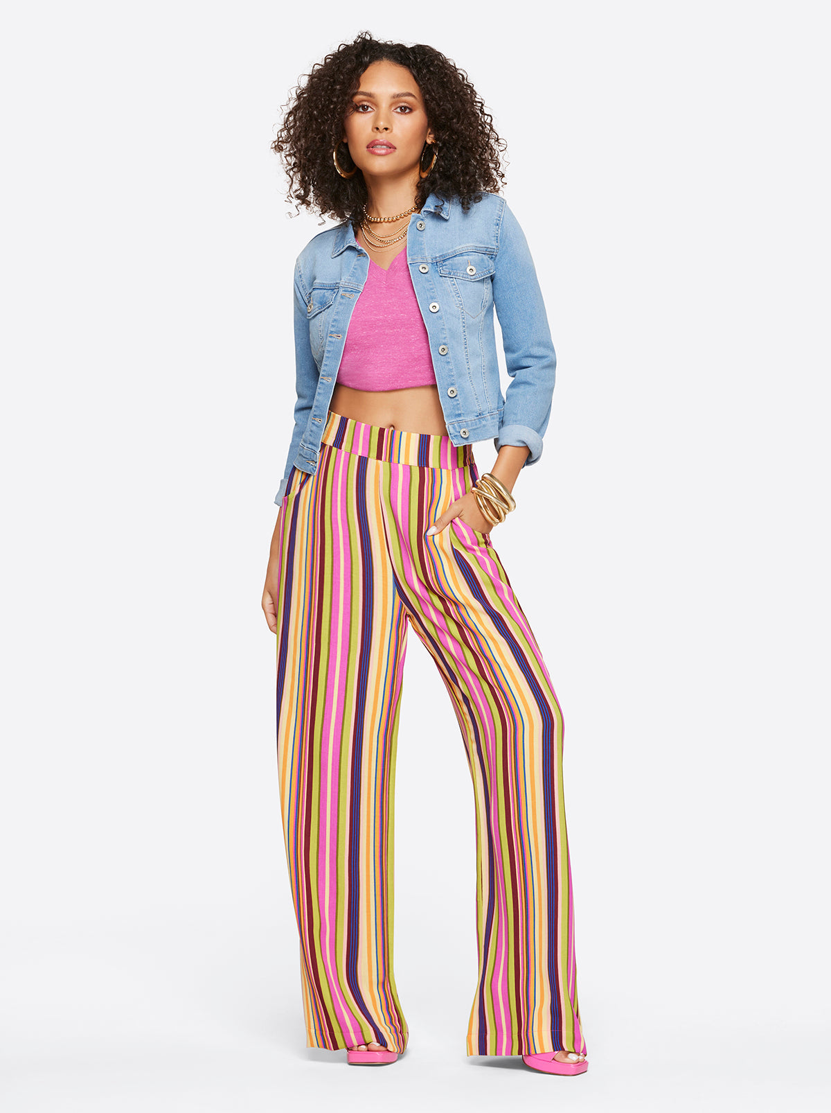 Jessica Simpson Women Winnie Wide Leg Pants in Rainbow Stripe