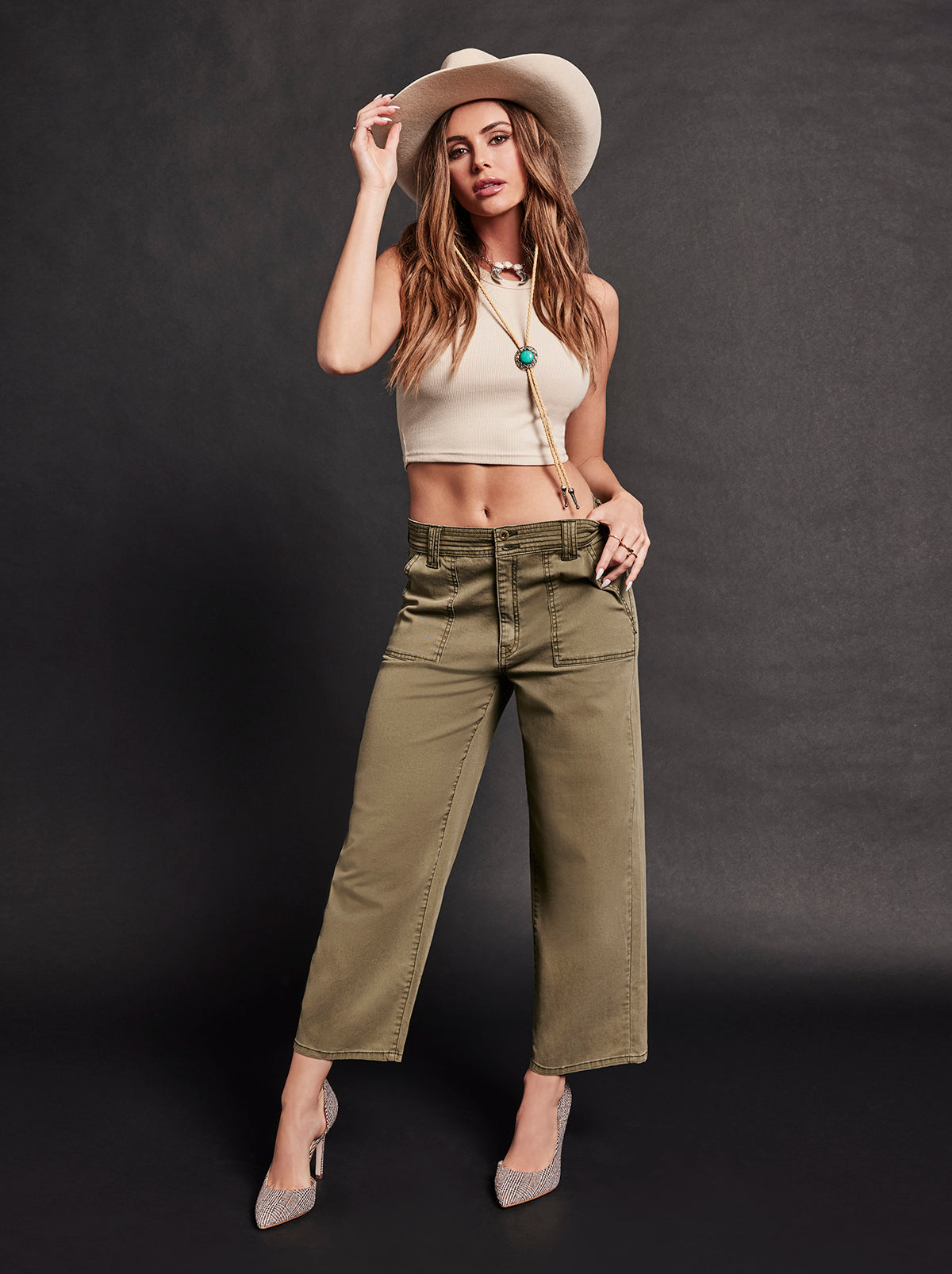 Jessica Simpson Women Wide Leg Chino in Bronze Green