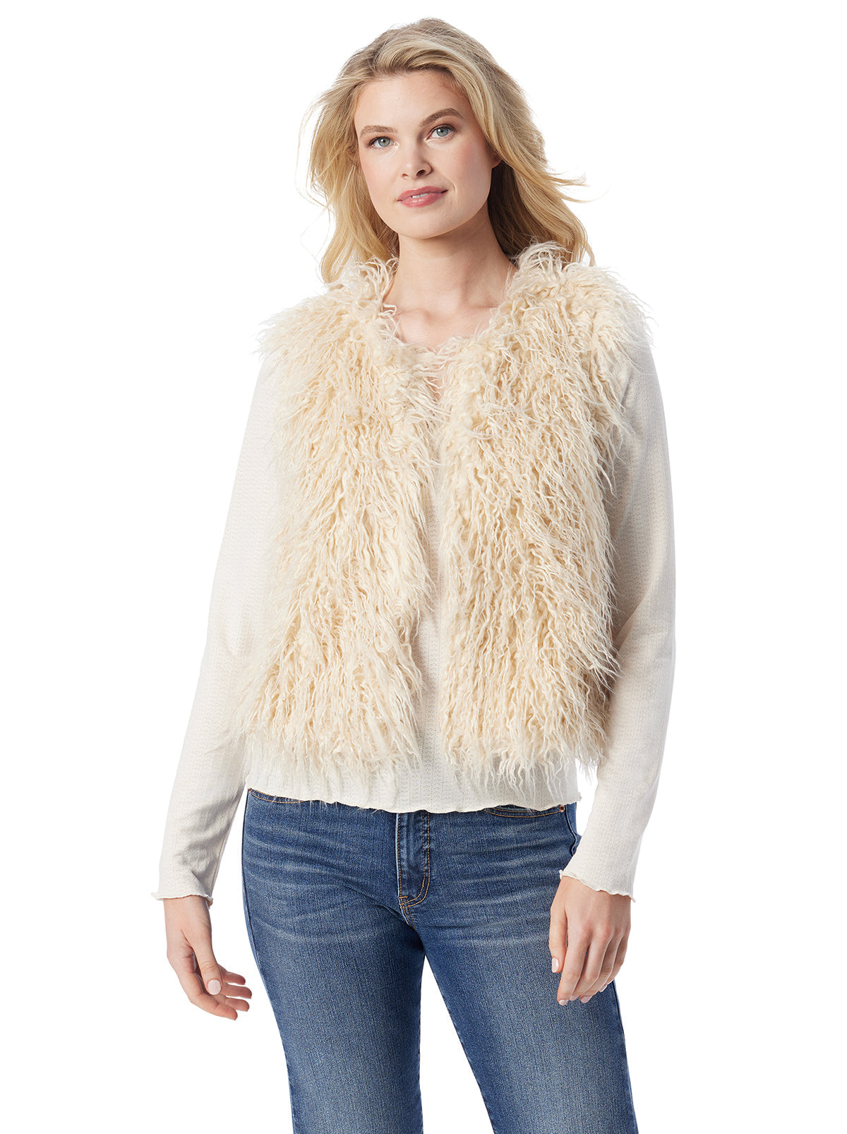 Jessica Simpson Women Fur Vest in Gardenia