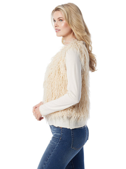 Jessica Simpson Women Fur Vest in Gardenia
