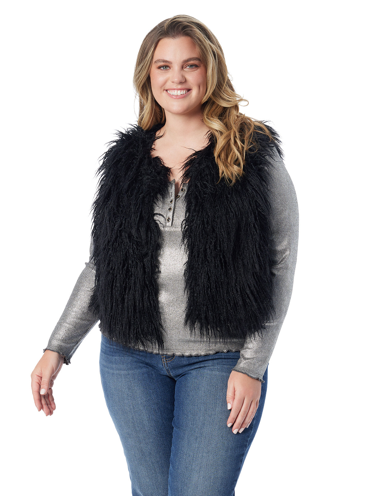 Jessica Simpson Women Fur Vest in Anthracite