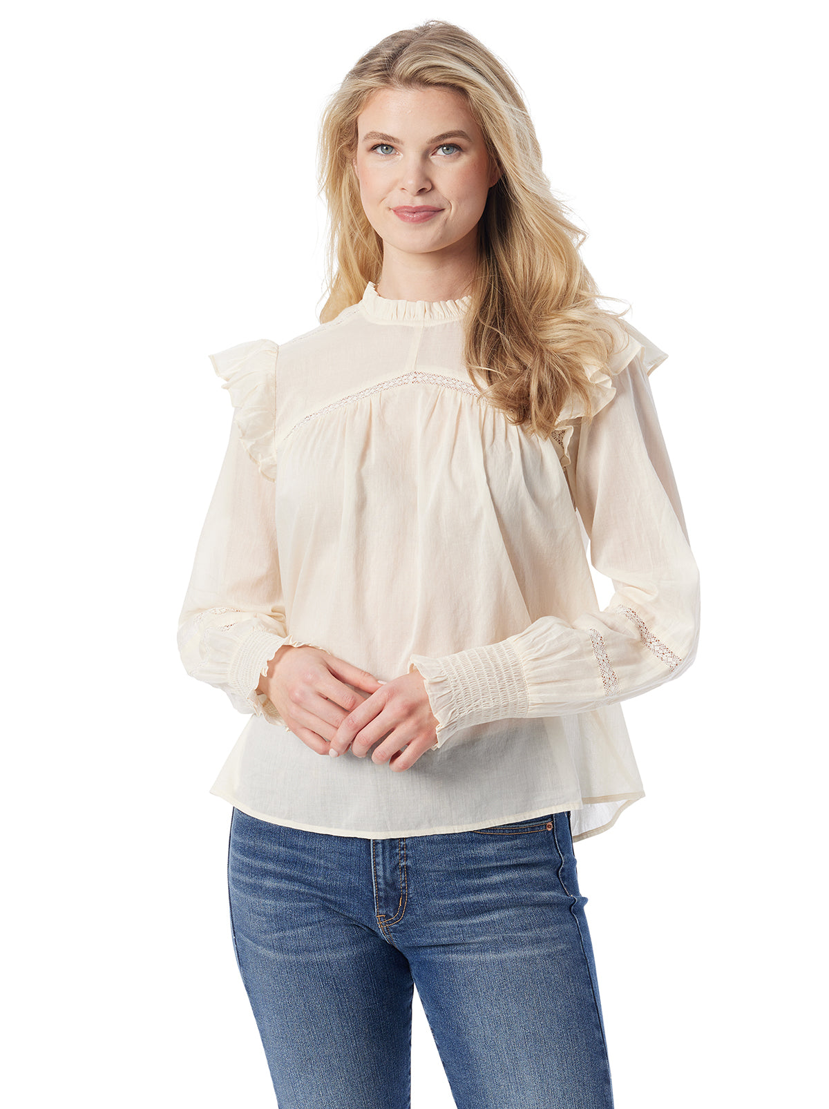 Jessica Simpson Women Elsiana Ruffle Top in Parchment