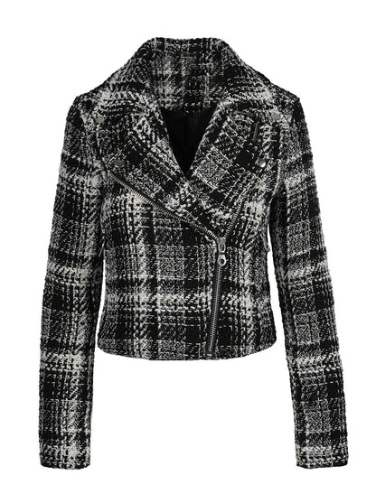 Jessica Simpson Women Biker Jacket in Black & White Tweed