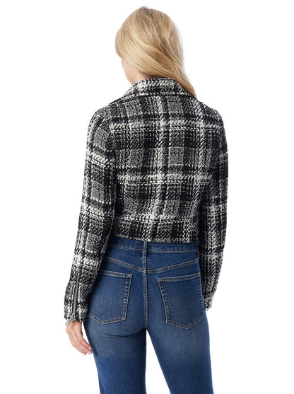 Jessica Simpson Women Biker Jacket in Black & White Tweed