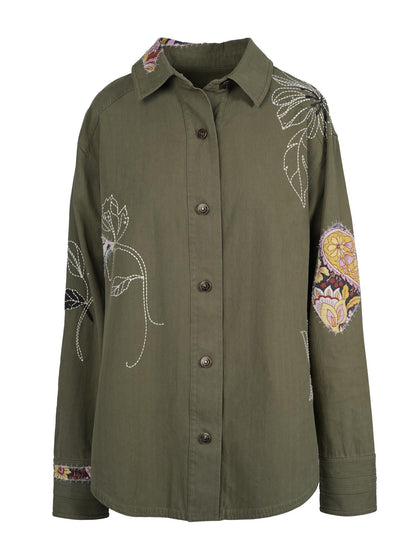 Jessica Simpson Women Embellished Shacket in Bronze Green