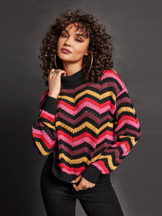 Jessica Simpson Women Farai Sweater in Striped Multi
