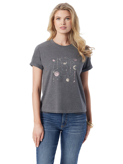 Jessica Simpson Women Ike Tee in Dark Heather Grey