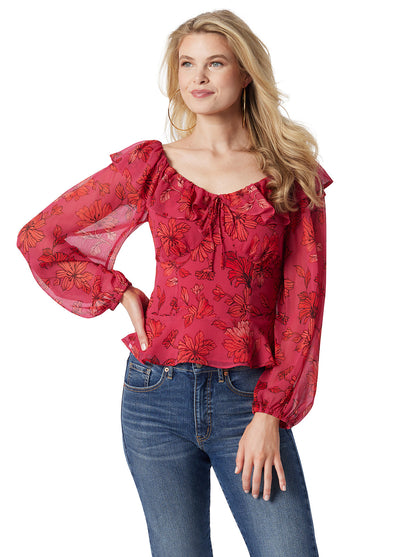 Jessica Simpson Women Aki Blouse in Outlines Blossoms
