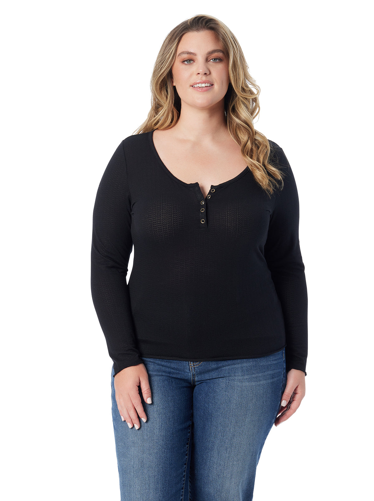 Jessica Simpson Women Tahani Henley Top in Anthracite