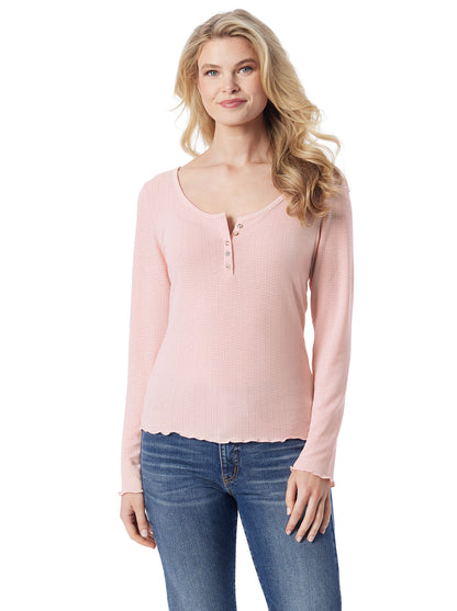 Jessica Simpson Women Tahani Henley Top in Silver Pink