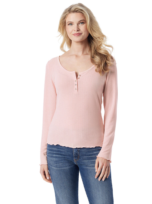 Jessica Simpson Women Tahani Henley Top in Silver Pink