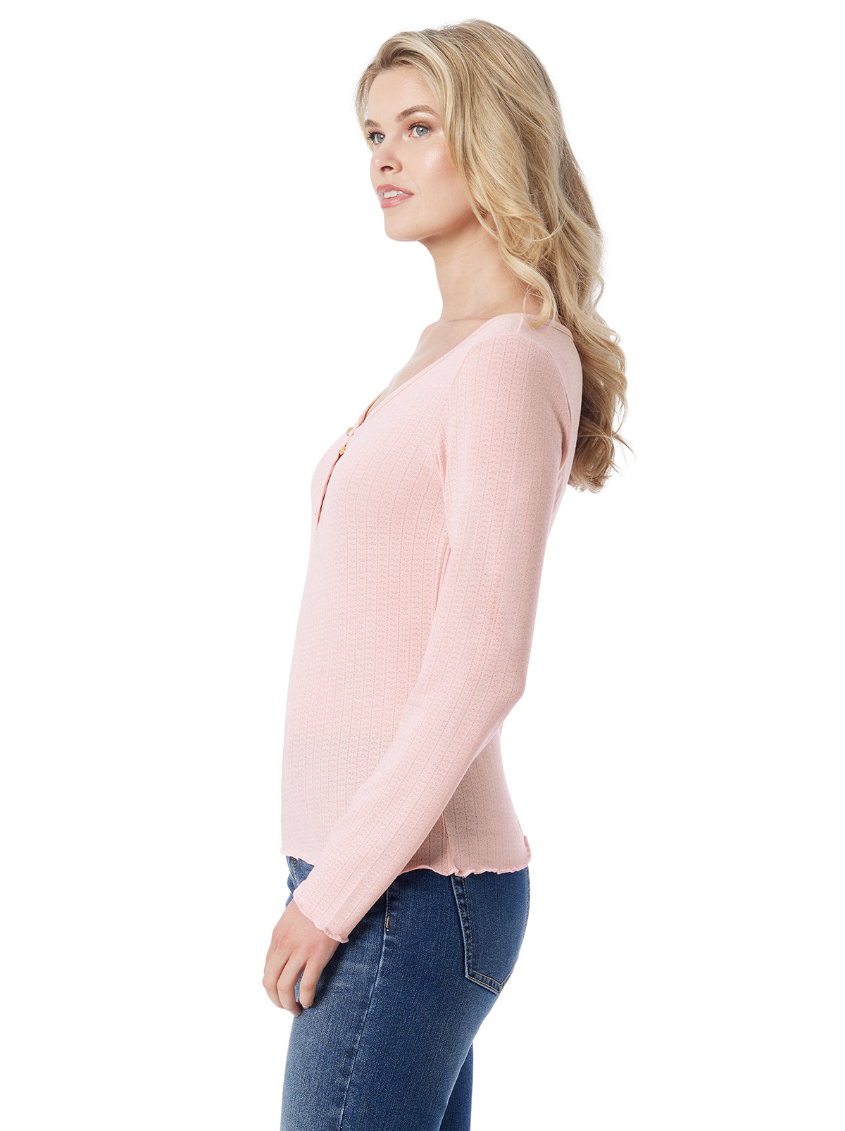 Jessica Simpson Women Tahani Henley Top in Silver Pink