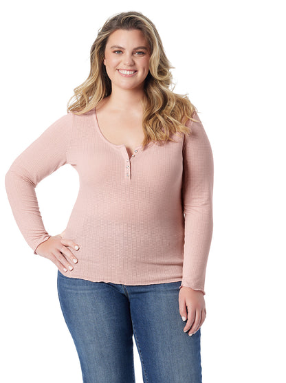Jessica Simpson Women Tahani Henley Top in Silver Pink