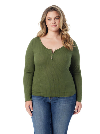 Jessica Simpson Women Tahani Henley Top in Bronze Green