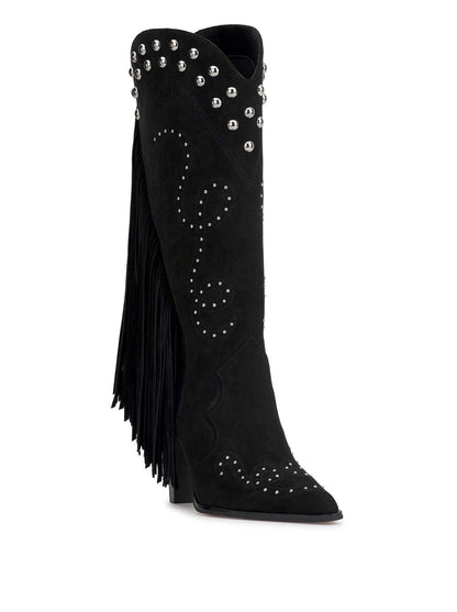 Jessica Simpson Women Rosera Studded Fringe Boot in Black