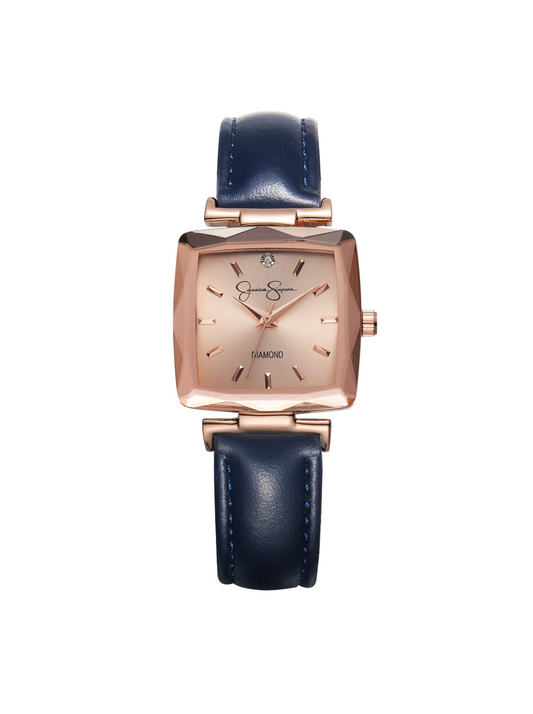 Jessica Simpson Accessories Cushion Case Strap Watch in Rose Gold Tone
