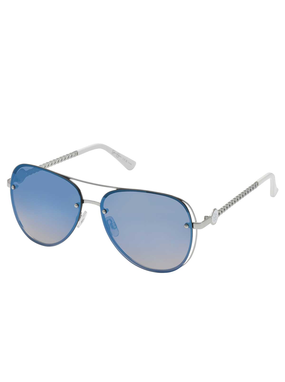 Jessica Simpson Accessories Chic Aviator Pilot Sunglasses in Silver & White