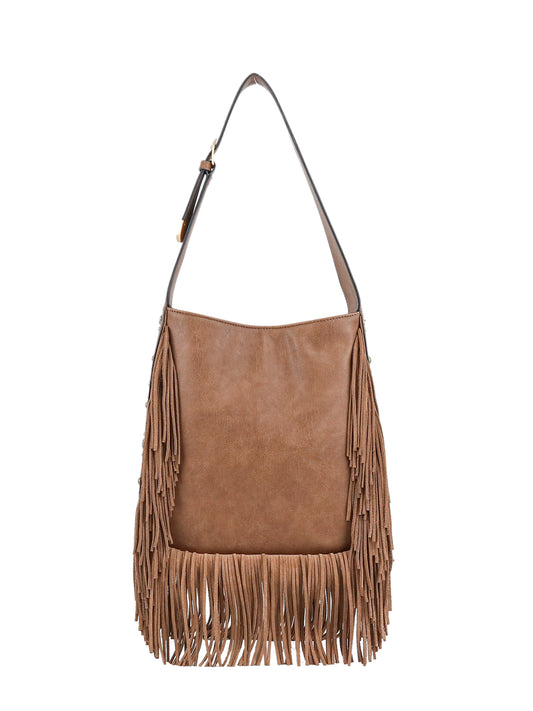 Jessica Simpson Accessories Fringed Calypso Hobo in Almond Brown