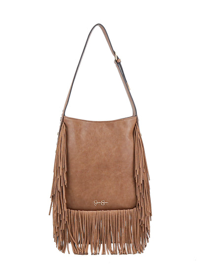 Jessica Simpson Accessories Fringed Calypso Hobo in Almond Brown