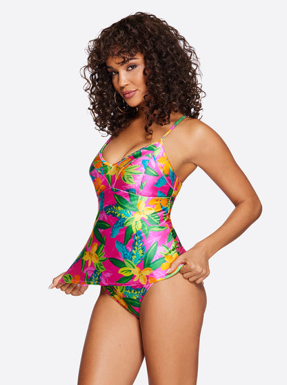 Jessica Simpson Women Cross Back Tankini in Feel the Love