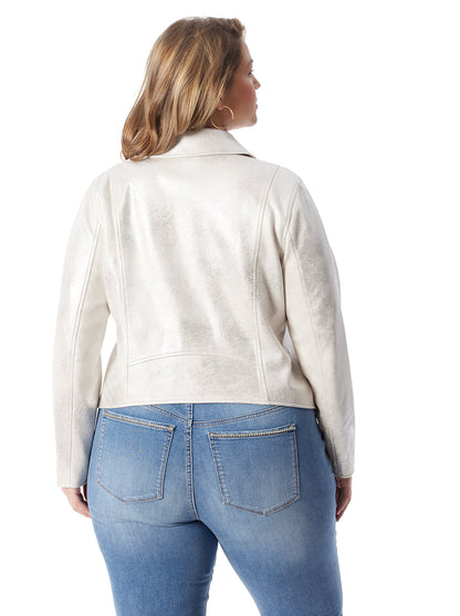 Jessica Simpson Women Biker Jacket in Silver Cream