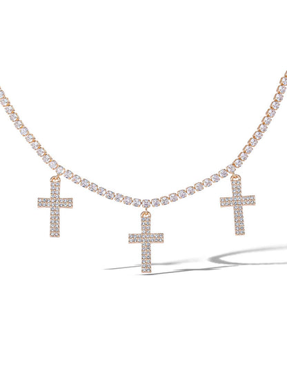 Jessica Simpson Accessories Triple Cross Pave Necklace