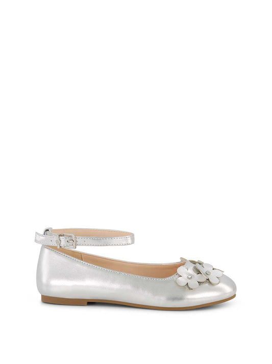 Jessica Simpson Women Little Girls' Amy Petal Ballet Flat in Silver