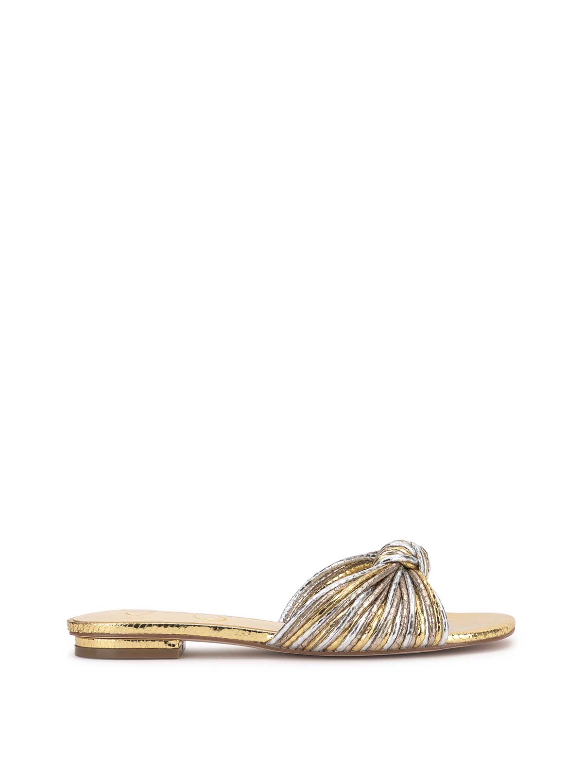 Jessica Simpson Women Dydra Knotted Flat Sandal in Silver & Gold