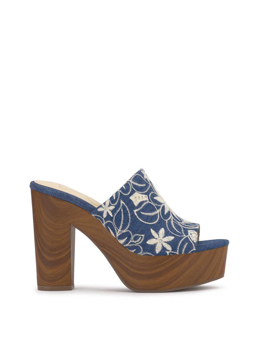 Jessica Simpson Women Shelbie Platform Slide in Floral Denim