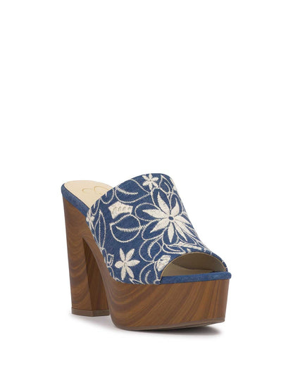 Jessica Simpson Women Shelbie Platform Slide in Floral Denim