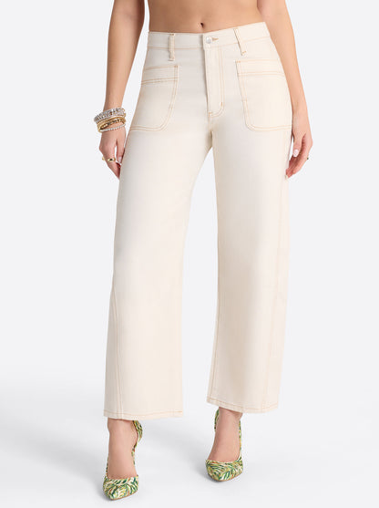 Jessica Simpson Women Relaxed Barrel Jeans in Ecru