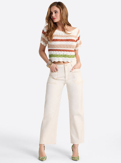 Jessica Simpson Women Relaxed Barrel Jeans in Ecru