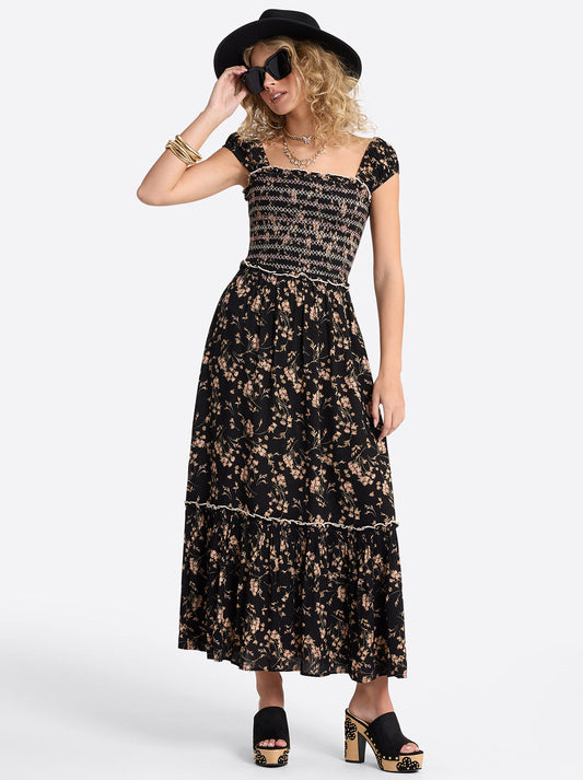Jessica Simpson Women Clarice Maxi Dress in Obsidian Wispy Ditsies