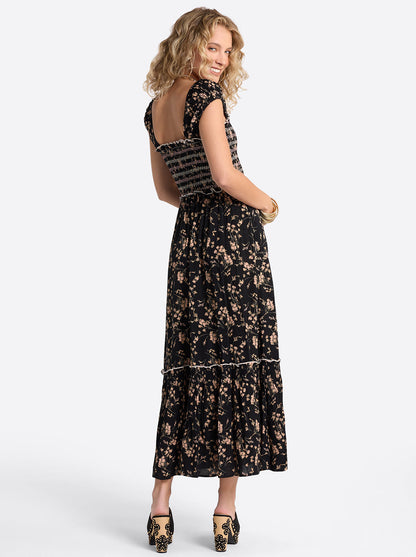Jessica Simpson Women Clarice Maxi Dress in Obsidian Wispy Ditsies