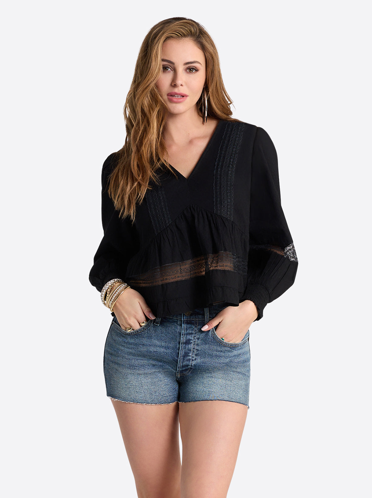 Jessica Simpson Women Elsie Babydoll Blouse in Black