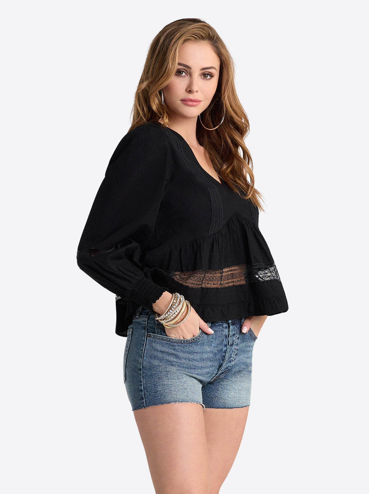 Jessica Simpson Women Elsie Babydoll Blouse in Black