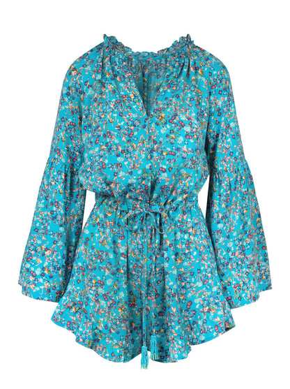 Jessica Simpson Women Aurelia Romper in Tile Blue Acrylic Ditsy