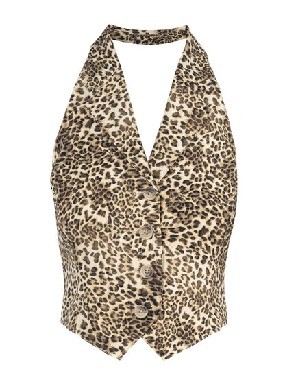 Jessica Simpson Women Antonia Vest in Vanilla Ice Petite Leopard