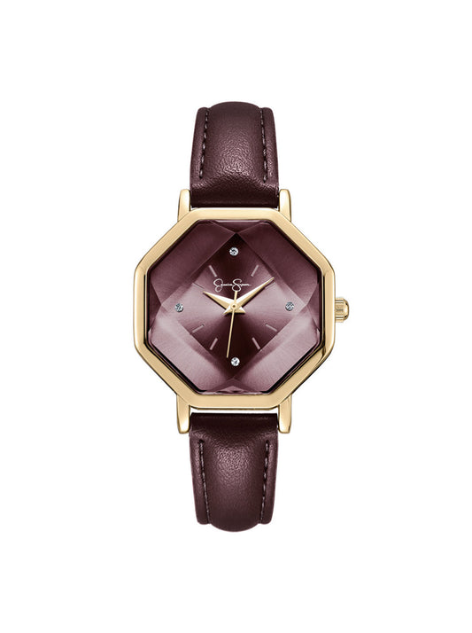 Jessica Simpson Accessories Octagonal Face Watch in Burgundy