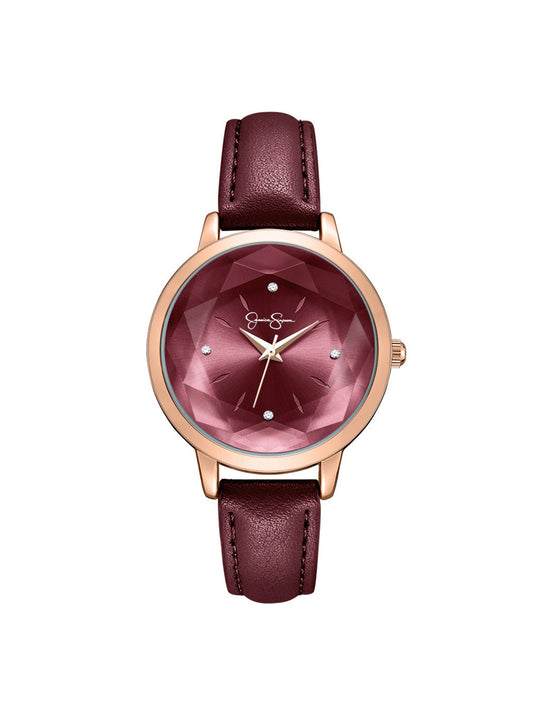 Jessica Simpson Accessories Faceted Glass Watch in Burgundy