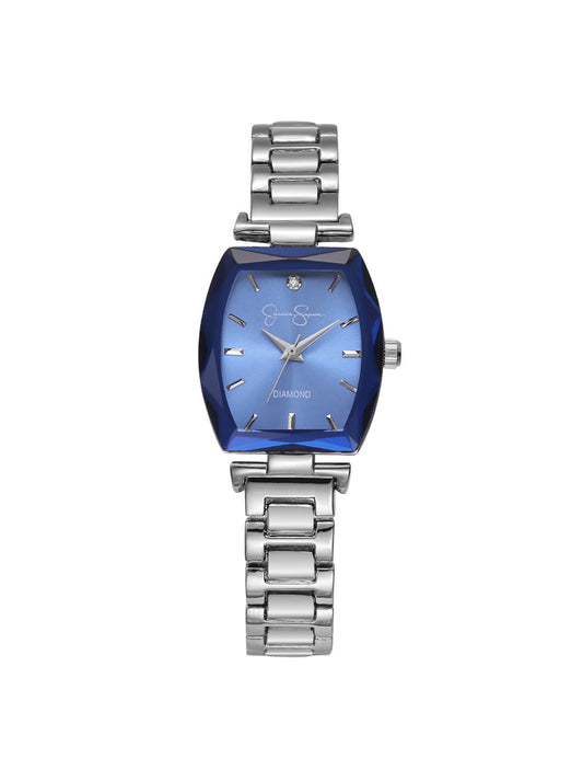 Jessica Simpson Accessories Faceted Bezel Bracelet Watch in Silver & Blue